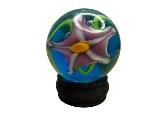 Handmade .87" Flower Marble with Display lot 2092